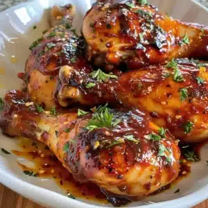 Slow cooker honey BBQ chicken drumsticks cooking in a glazed sauce