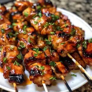 Delicious Honey Garlic Chicken skewers ready for grilling
