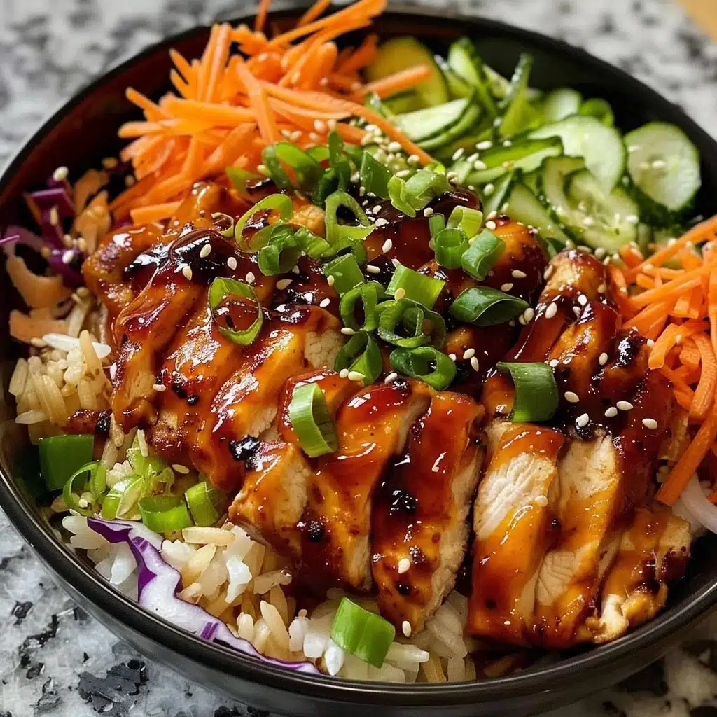 Colorful Korean-Style BBQ Chicken Bowl with fresh vegetables and rice