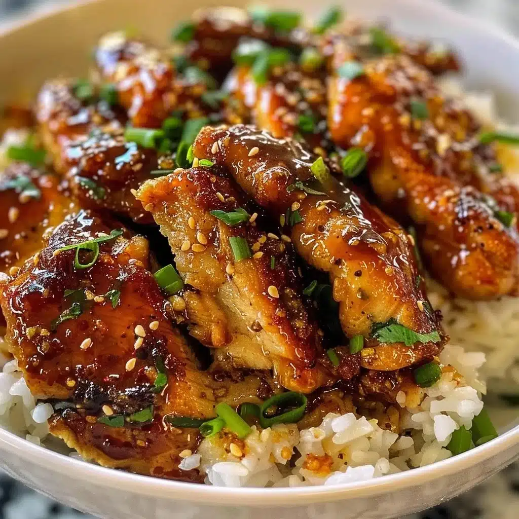Delicious Lazy Honey Garlic Chicken served on a plate with sesame seeds and green onions
