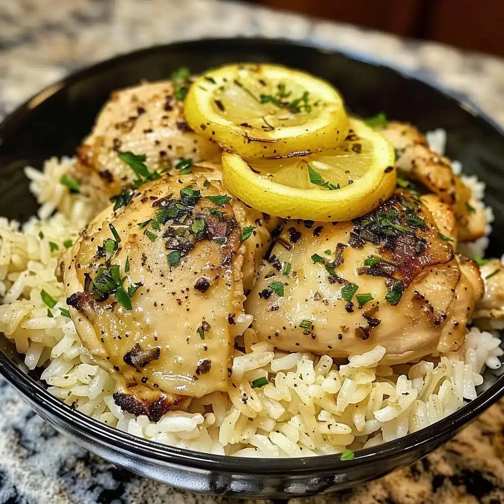 Slow cooker lemon herb chicken with rice garnished with fresh herbs