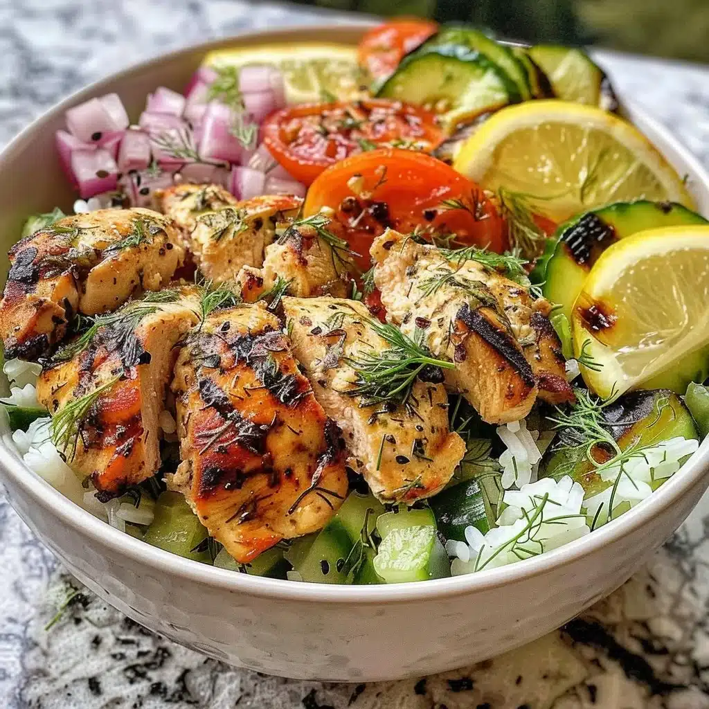 Mediterranean Lemon Dill Chicken Bowl high in protein and dairy-free