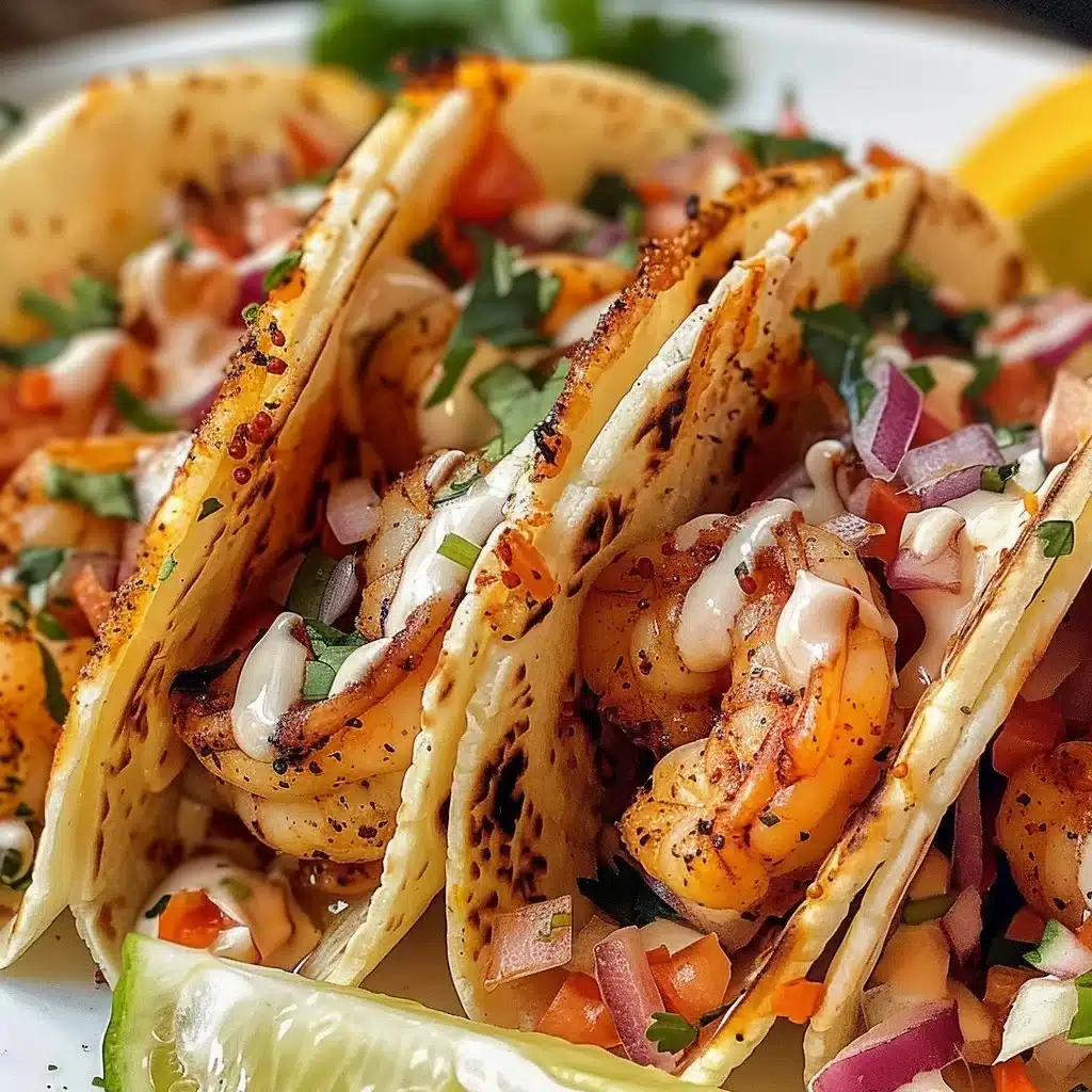 Delicious shrimp tacos served with fresh toppings and lime wedges