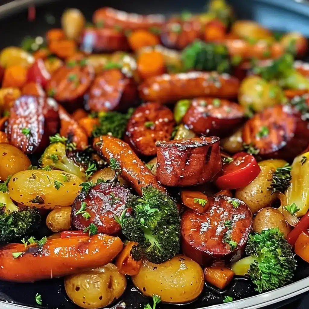One-Pan Honey Garlic Kielbasa with assorted vegetables