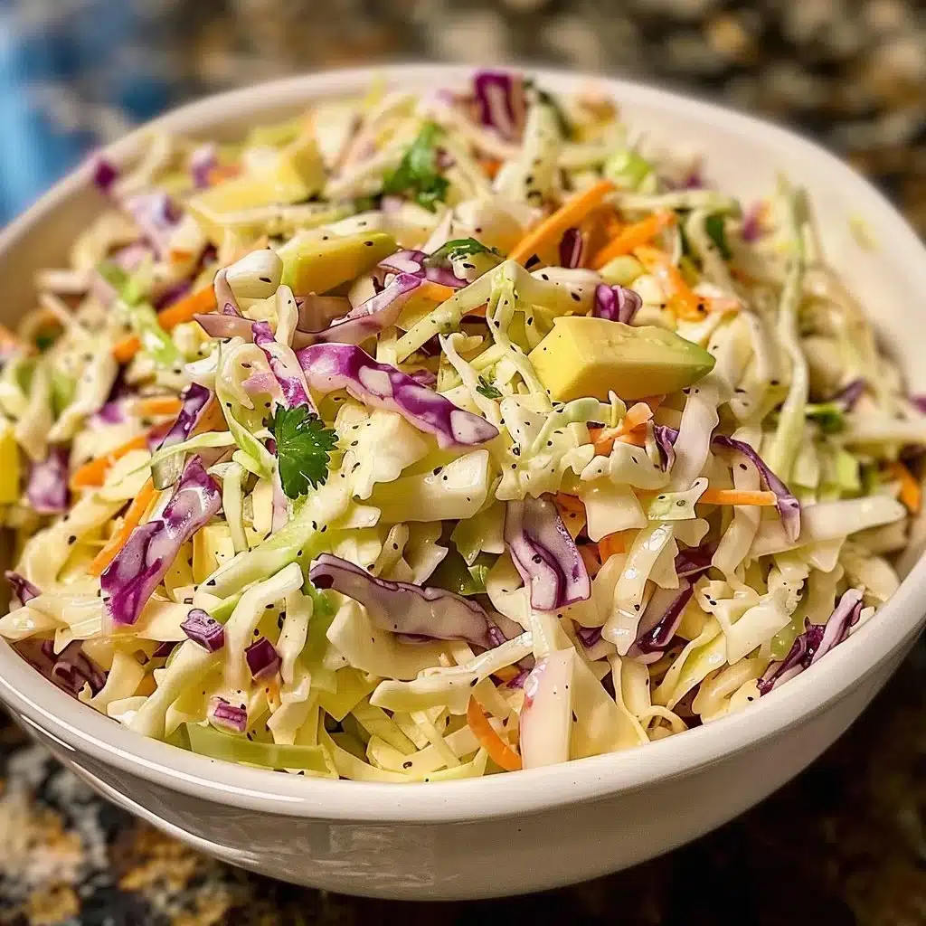 Delicious quick Hawaiian coleslaw served in a colorful bowl