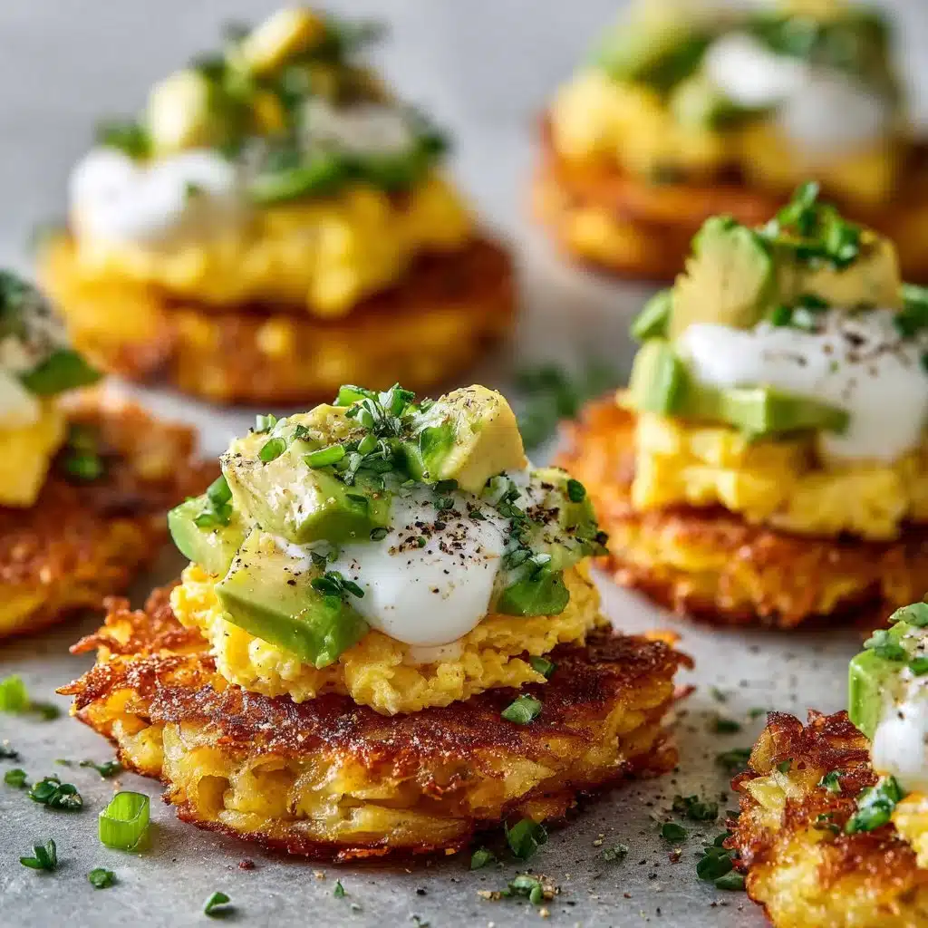 Plate of savory hash browns served with fluffy scrambled eggs.