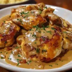 Delicious smothered chicken dish served at Texas Roadhouse
