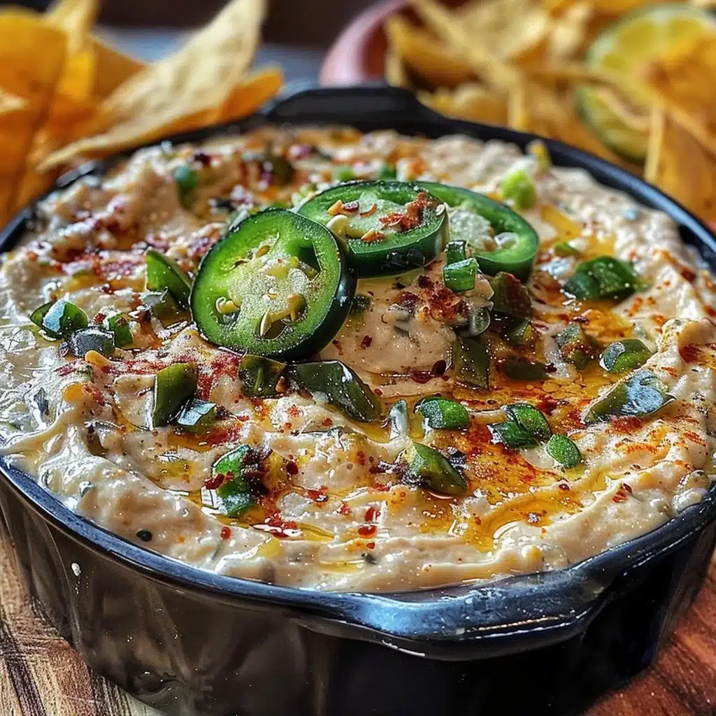 Spicy roasted jalapeño cream cheese dip served with tortilla chips