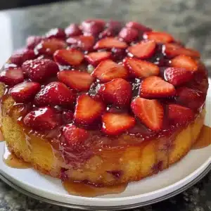 Strawberry Upside-Down Cake 3 Delicious Strawberry Upside-Down Cake with fresh strawberries on top