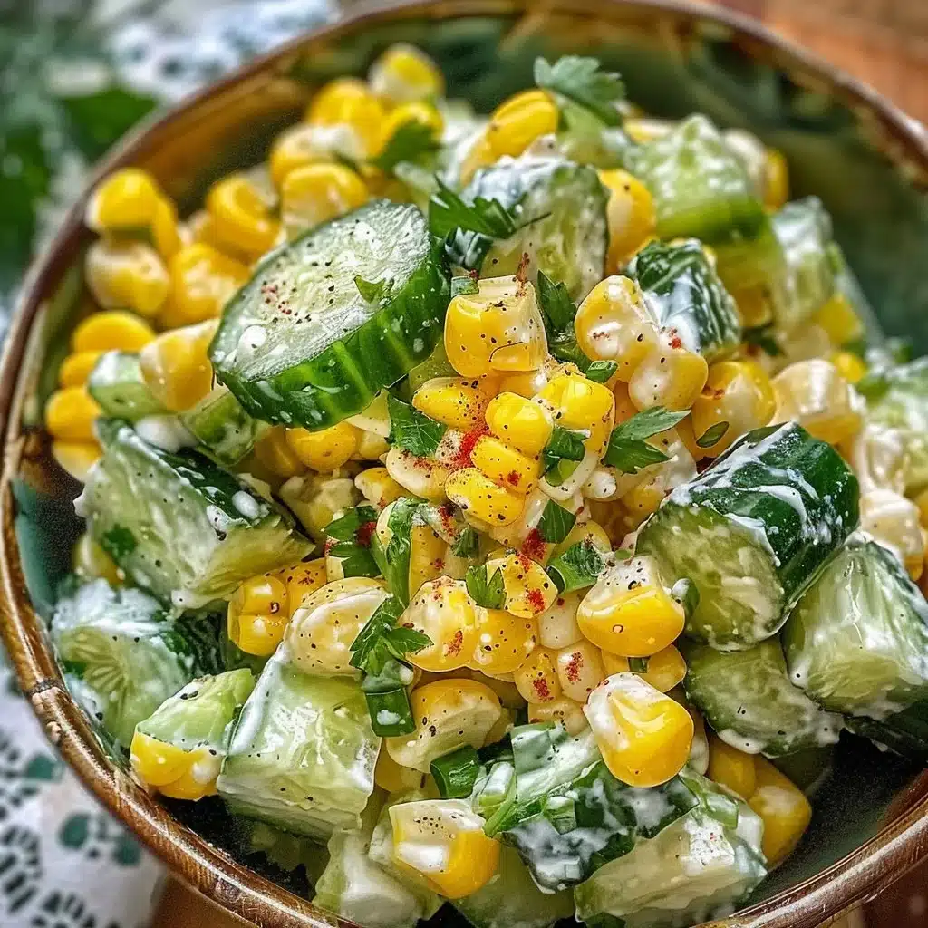 Delicious street corn creamy cucumber salad served in a bowl.