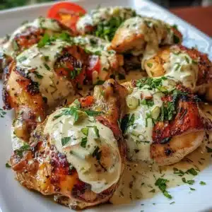 Turkish Chicken in Creamy White Sauce 3 Turkish chicken in creamy white sauce garnished with herbs