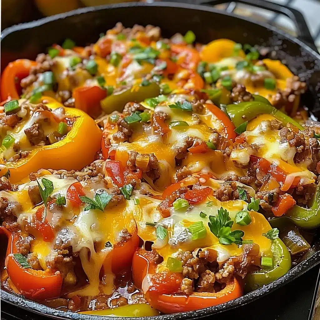 Delicious unstuffed pepper skillet with colorful peppers, rice, and spices