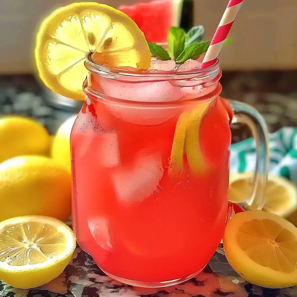 Refreshing watermelon lemonade in a glass with a summer background