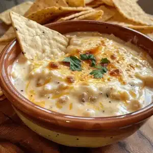 Cottage Cheese Queso Recipe 3 Creamy cottage cheese queso served in a bowl with tortilla chips