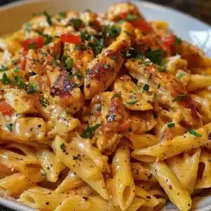 Creamy Cajun Chicken Pasta Recipe 3 Delicious creamy Cajun Chicken Pasta served in a bowl with herbs