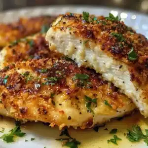 Garlic-Parmesan Chicken Breasts ready to be served