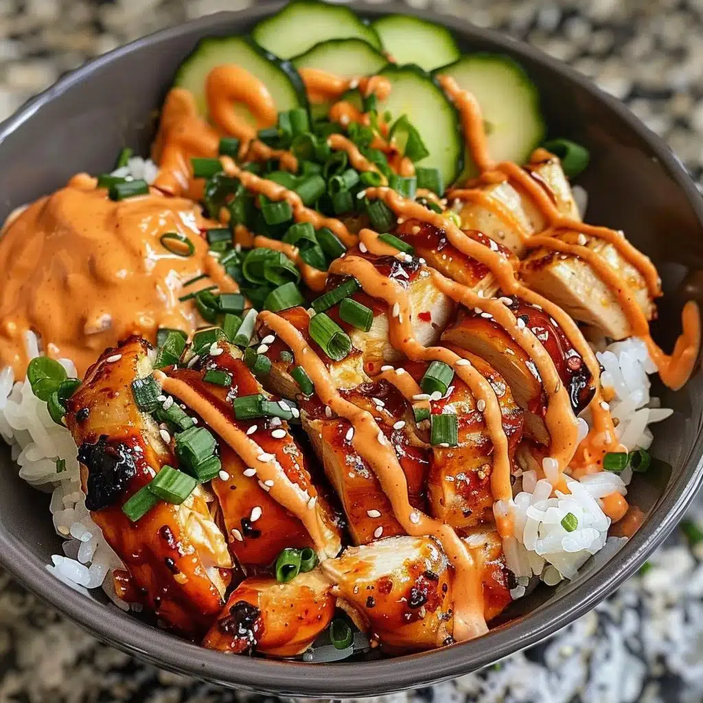 Delicious Korean BBQ Chicken Bowls drizzled with Gochujang Cream Sauce