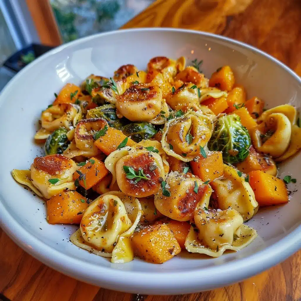 Autumn Chicken Tortellini with Butternut Squash and Brussels Sprouts dish