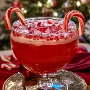 Festive Candy Cane Christmas Punch in a holiday-themed beverage dispenser