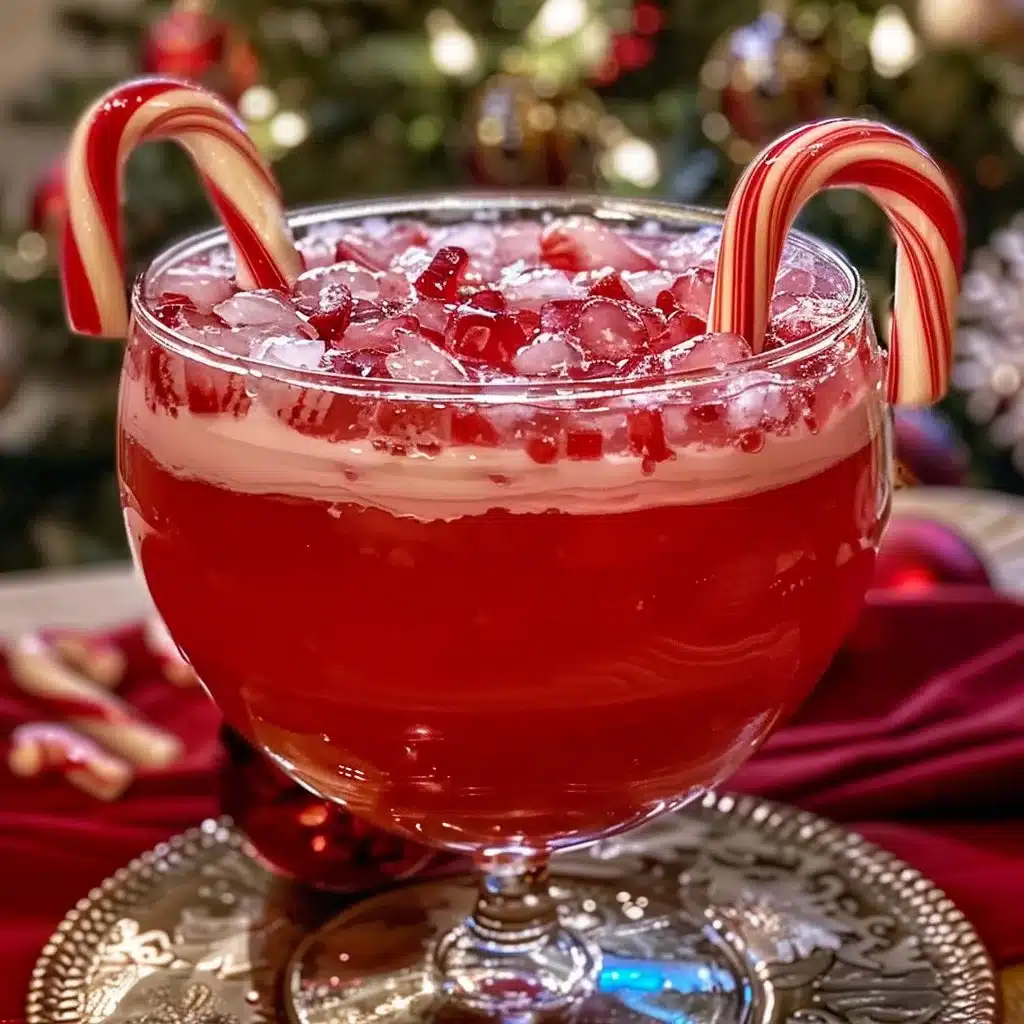 Festive Candy Cane Christmas Punch in a holiday-themed beverage dispenser