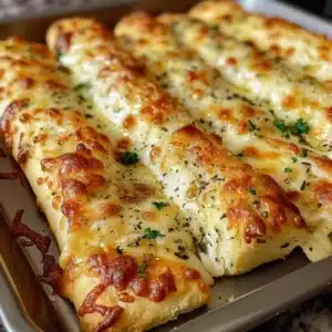 Homemade cottage cheese garlic breadsticks fresh from the oven.
