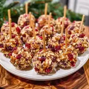 Cranberry Pecan Cheese Ball Bites Recipe 3 Cranberry Pecan Cheese Ball Bites served on a platter