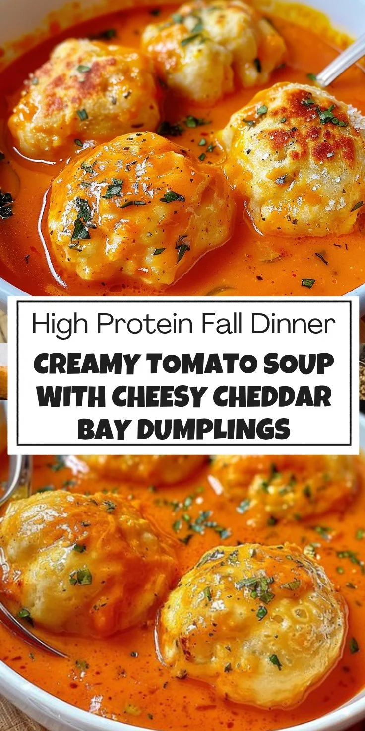 Creamy Tomato Soup with Cheesy Cheddar Bay Dumplings 2 Creamy Tomato Soup & Cheesy Cheddar Bay Dumplings: A Comforting Delight!