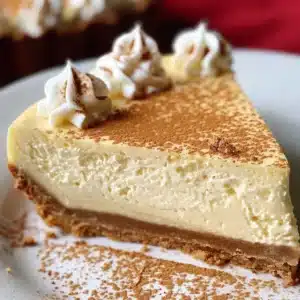 Gingersnap-Crusted Eggnog Cheesecake 3 Gingersnap-Crusted Eggnog Cheesecake topped with whipped cream