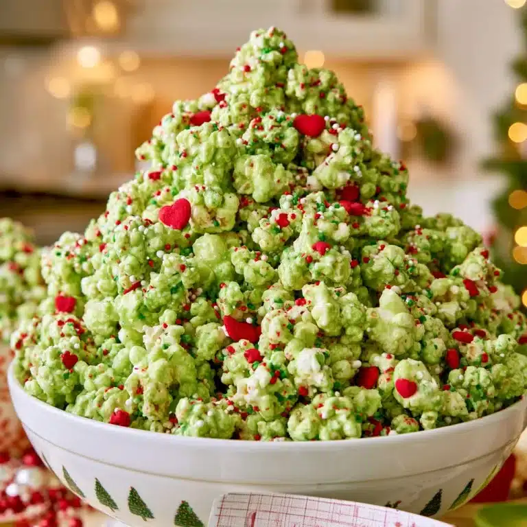 Grinch Popcorn Recipe: Easy Holiday Treat 2 Grinch Popcorn – Easy Holiday TreatIngredients:10 cups plain popped popcorn (about 1⁄3 cup kernels)
3 tablespoons unsalted butter
3 cups mini marshmallows
Green gel food coloring (or liquid)
Red c...