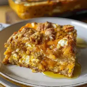 Pumpkin Cottage Cheese Breakfast Bake Recipe 3 Slice of Pumpkin Cottage Cheese Breakfast Bake served on a plate