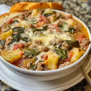 Delicious Zuppa Toscana casserole garnished with fresh herbs